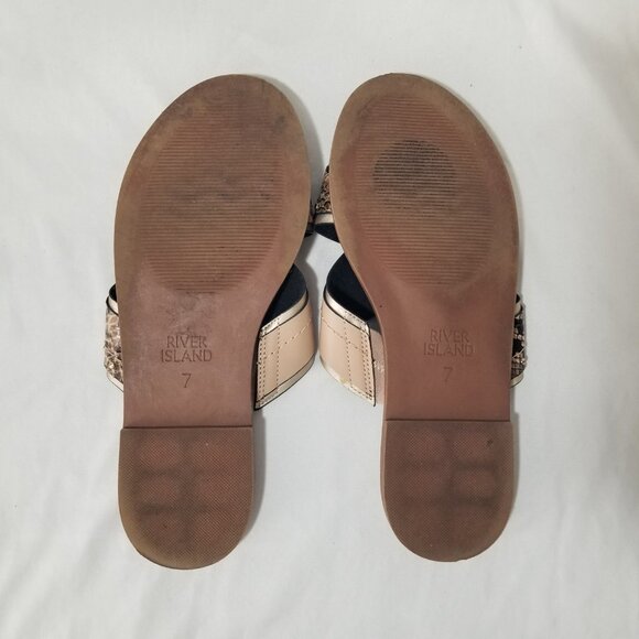 River Island Womens US 9 Slip On Snake Print Gold Chain Ring Embellished Sandal - Picture 13 of 15